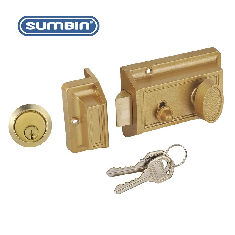 SUMBIN Night Latch Deadbolt Rim Lock,Antique Locks with Keys for