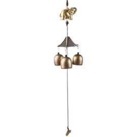 G.I.I Chinese Lucky Brass Elephant Hanging Wind Chime 3 Bells Feng Shui Home Decor for Inside and Outside