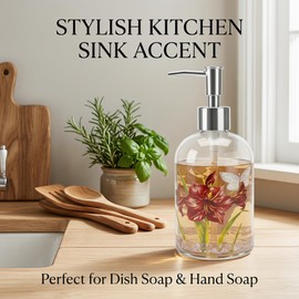Voltogar Glass Soap Dispenser with Pump, 17 oz (500 ml) Refillable Hand & Dish Soap Dispenser, Decorative Floral Glass Lotion Dispenser for Kitchen & Bathroom Countertop