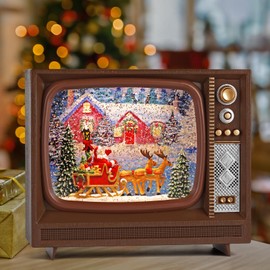 Christmas Snow Globes, Christmas Decorations Retro Style TV Lantern, Musical Snow Globes with Timer, Television Lighted Snow Globe for Thanksgiving Party Table Home Indoor Decor(Santa Claus, Reindeer)