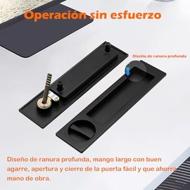 MORNWELL Cerradura para Puerta Corrediza sin Llave,con Manual,Juego de Chapa para Puerta Corrediza Empotrada,Cerradura de Puerta Bolsillo Invisible Manija para Baño,Balcón,Gabinete,Interior(Negro)