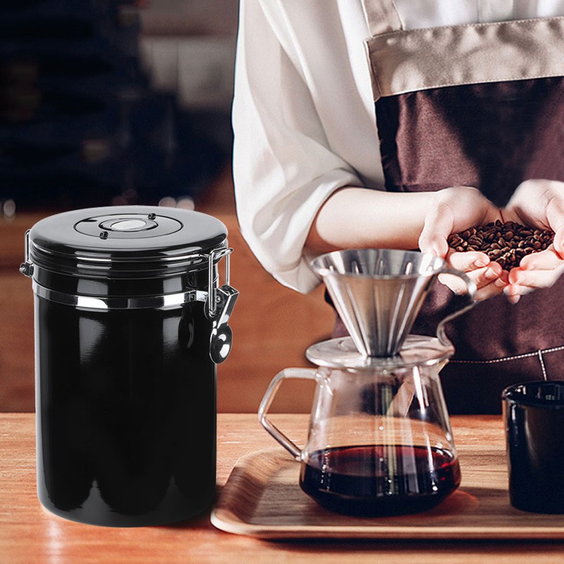 Stainless Steel Sealed Canister Coffee Bean Flour Sugar Container Holder