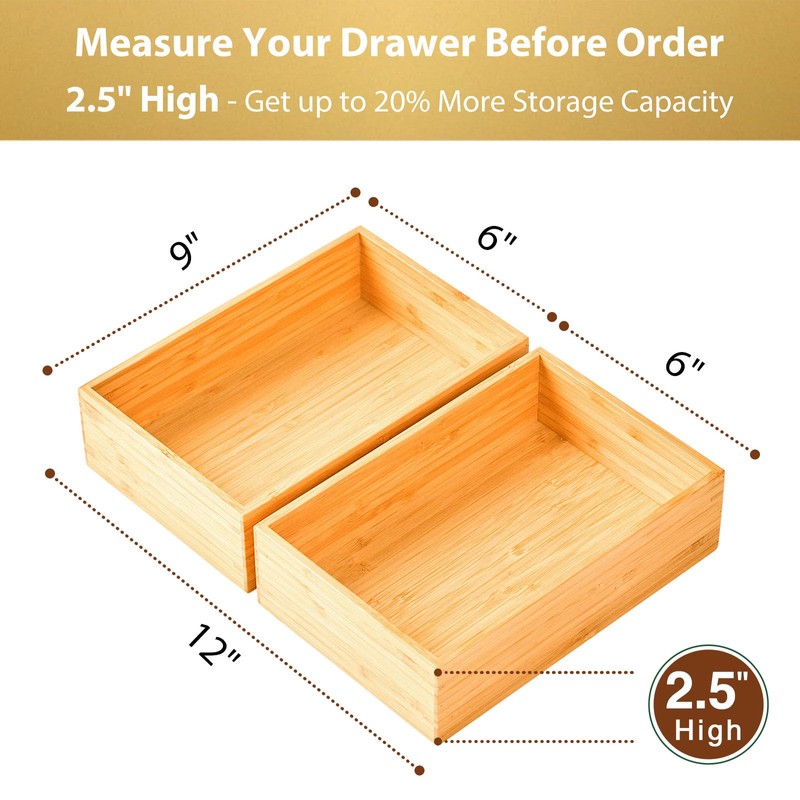 Umilife Bamboo Kitchen Drawer Organizer, Extra High Silverware Tray, Flatware