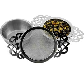 SOLSTICE TEA TRADERS Empress Tea Strainers with Drip Bowls (Pack of 2) Elegant Stainless Steel Loose Leaf Tea Strainers