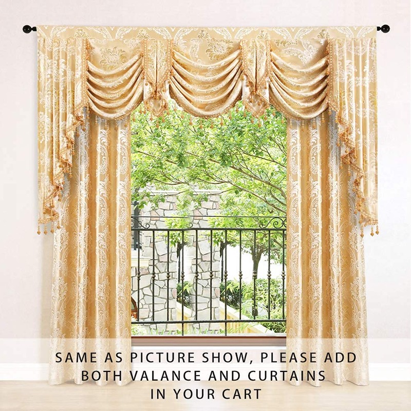 ELKCA Golden Jacquard Swag Waterfall Valance Luxury Curtain Valance for