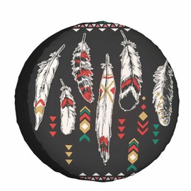 Feather Ethnic Style Pattern Spare Tire Cover 15 inch Wheel Protectors Weatherproof Universal for Trailer Tire Cover Rv SUV Truck Camper Travel Trailer