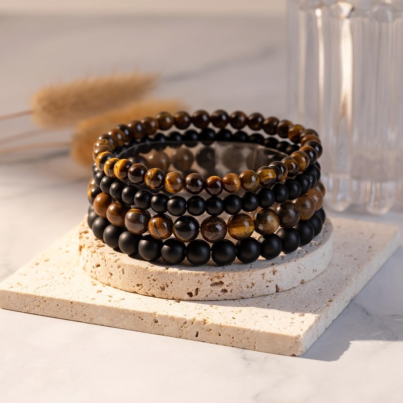 RANKEEF Mens Beaded Bracelets Lightweight 6mm/8mm Natural Stone Bracelet for