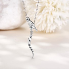 YAFEINI Italian Horn Hand Necklace Sterling Silver Cornicello and Mano Cornuto Birthstone Necklace Good Luck Italian Protection Amulet Pendant Jewelry for Women Girls, Sterling Silver, No Gemstone