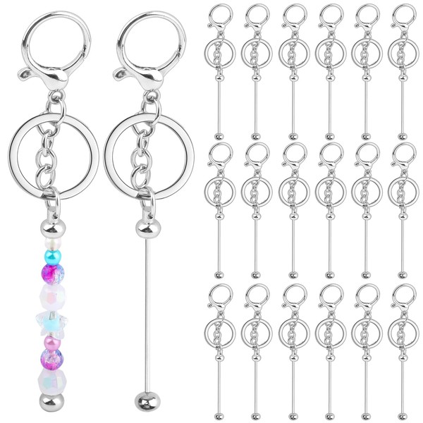 20 Pcs Beadable Keychains Bars Bulk,Blank DIY Keychains for Beads,Metal