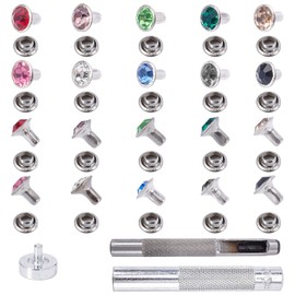 nbeads 200 Sets Rhinestone Rivets, 10 Colours Brass Crystal Rivets Rapid Rivets Buttons with Pieces Adjustment Tool Kit Colourful Rivets for Leather Crafts DIY Repairs Decoration