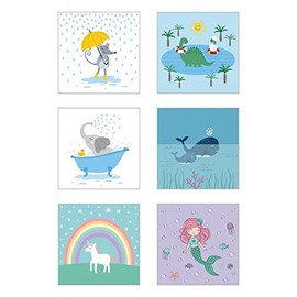 Cepewa - 81999 Magic Hand Towel, Set of 6, Face Cloths 30 cm Children's Party Bags, Mouse, Elephant, Unicorn, Dino