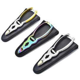 AAProTools Mycotic Toenail Nippers Podiatrists Double Action Podiatry Instruments 3-Pack (Silver, Gold & Multi Rainbow) with Pouch