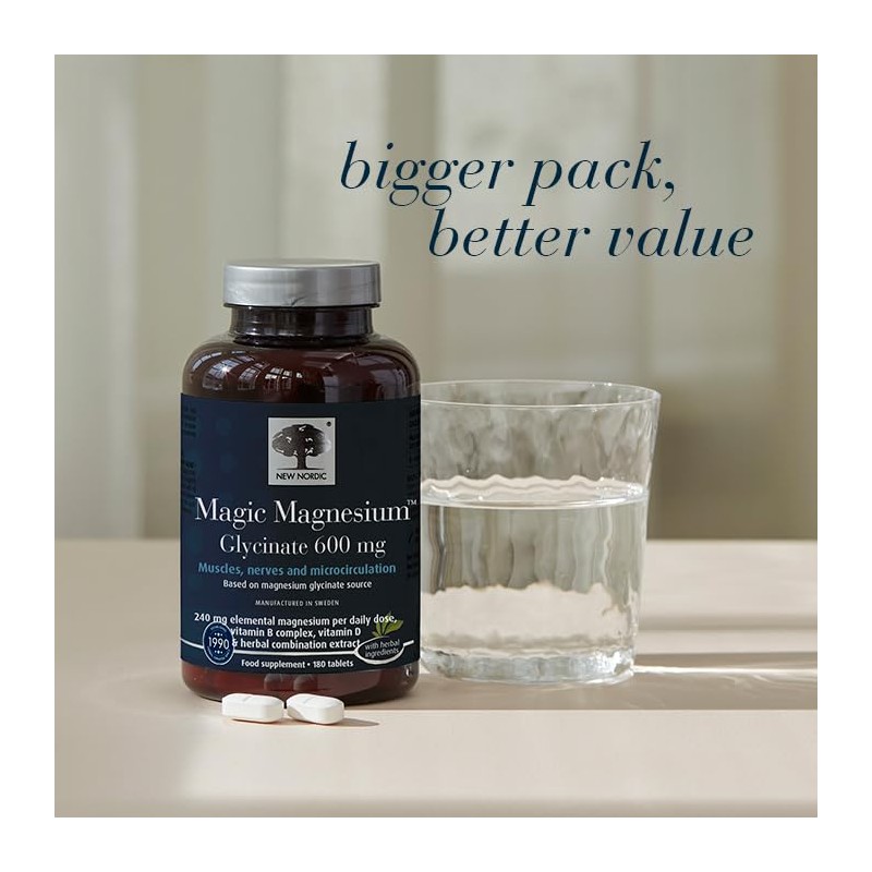 New Nordic Magic Magnesium Glycinate 600mg, 3 Month Supply, Supports