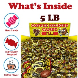 Coffee Candy Bulk, 5 Lb Coffe Delight Hard Coffee Candy, Made with Real Colombian Cofee, Individually Wrapped, Gluten Free Treat for Office