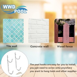 WWD POOL Swimming Pool Aluminum Pole Hanger Set, Blue, 1-Pack (2 Hooks), for Telescoping Poles, Leaf Rakes, Skimmers, Nets, Brushes, Vacuum Hoses (11079A-Silver)