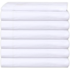 6 Twin Bulk Flat Sheet (66 x108) Inches White T-200 Percale Hotel Linen Polycotton Flat Sheets - Top Sheet for Home Bedding, Hospital, Hotel, Easy Care (6, Twin Flat Sheet)