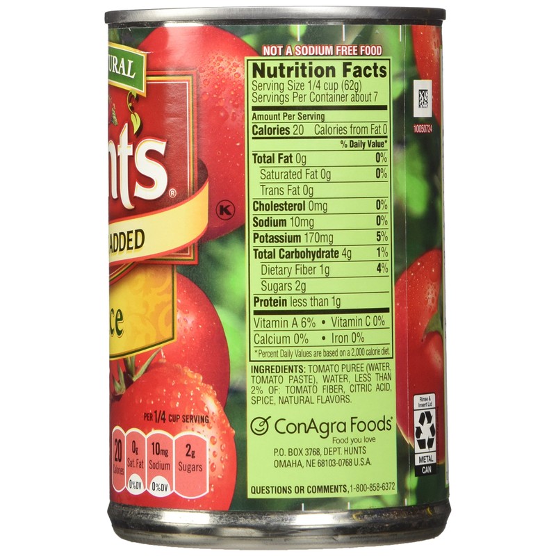 Hunt's No Salt Added Tomato Sauce 15oz Can (Pack of