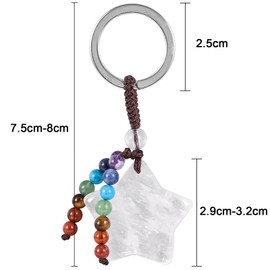 KYEYGWO Crystal Stars Keyring for Unisex, 7 Chakra Stone Key Ring, Decorative Healing Stone, Pentagram Bag Pendant, Lucky Star Pendant for Lanyard Key Ring, White