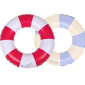 Swimming Ring, Pack of 2 Air Mattress Swimming Hoops, Inflatable, Summer Floating Water Toy, Durable Cool Swimming Ring for Pool, Sand, Beach Party (Red + Blue)