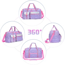 Travel Bag for Children Sports Bag with Shoe Compartment Overnight Duffel Ballet Dance Sports Carry On Weekender Kids Duffle Bag, Purple-heart