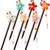 6 Pieces Vintage Handmade Wooden Hairpins - Traditional Flower Hair