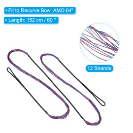 PATIKIL Bow String Replacement with 2 Pcs Brass Nocks 1 Set of Silicone Finger Tab for AMO 64", 12 Strands Traditional Long Bow Recurve Bow String, Red-Blue