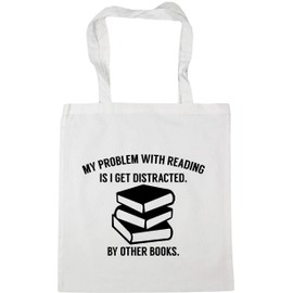 Hippowarehouse My Problem With Reading Is I Get Distracted. By Other Books. Tote Shopping Gym Beach Bag 42cm x38cm, 10 litres