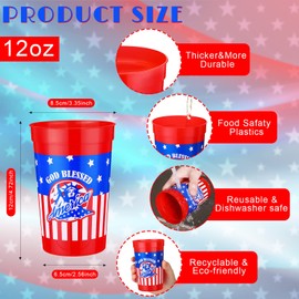 48 Pieces Patriotic Plastic Cups 4th of July Party Supplies Cups American Flag Stars Red White Blue Party Cups Independence Day Party Decoration Disposable Plastic Cups Drinkware for Labor Day (12oz)