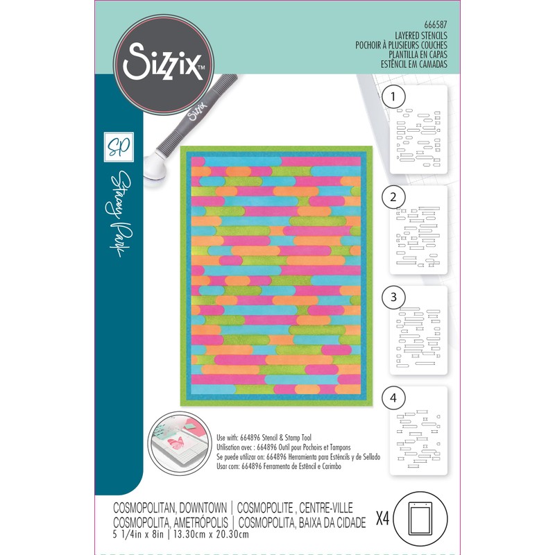Sizzix Layered Stencils - Downtown by Stacey Park, White (4