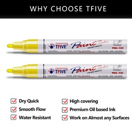 TFIVE Yellow Permanent Paint Marker Pens - 2 Count Oil Based Marker Pen, Medium Tip, Waterproof & Quick Dry, for Office, Art projects, Rock Painting, Ceramic, Glass, Wood, Plastic, Metal, Canvas