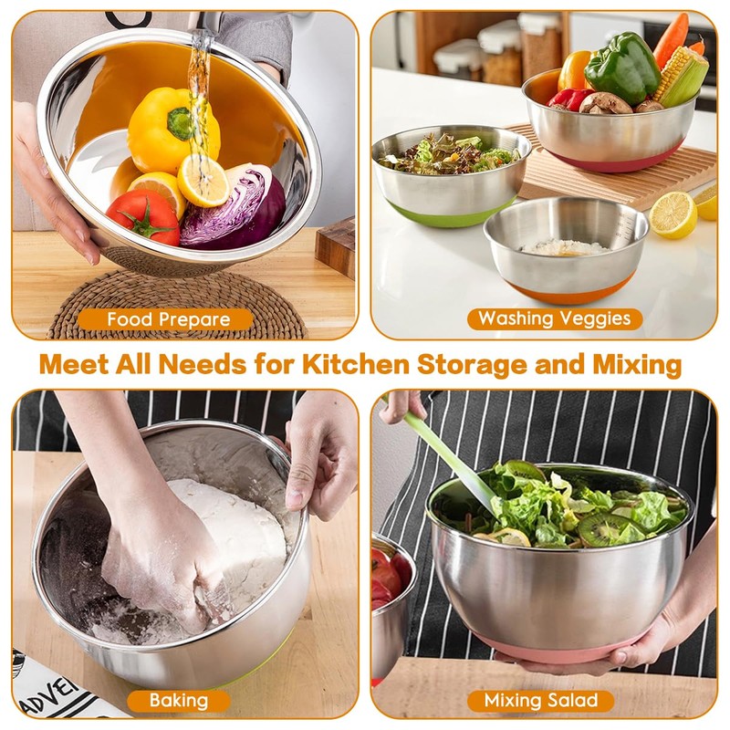 CHAREADA Mixing Bowls with Airtight Lids, 18pcs Stainless Steel Nesting