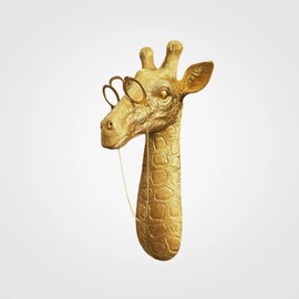 WOPARTY Decorative Gold Giraffe Head Wall Mount with Glasses, Resin Material, 11.42 x 5.71 x 4.33 Inches, Modern Safari Wall Decor