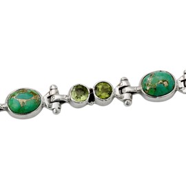 NOVICA Artisan Handmade Peridot Link Bracelet Reconstituted Turquoise Silver Sterling Green India Flash Gemstone Birthstone [7.5 in min L x 8.5 in max L x 0.3 in W] ' Green Glow'