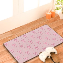 FIicy Pink Bow Decor Door Mat, Pink Coquette Welcome Mat, Girly Preppy Bows Kitchen Mats for Floor, HotPink Bow Bath Mats for Bathroom, PinkCoquette Preppy Front Door Entrance Decor, 17x29 Inch