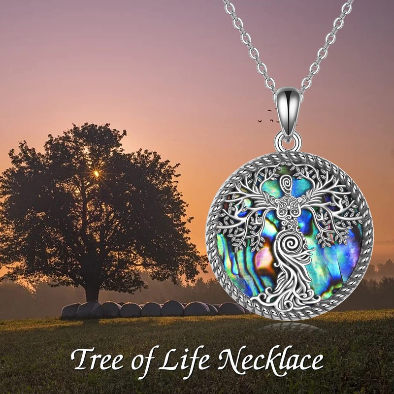 YAFEINI Tree of Life Necklace Sterling Silver Abalone Shell Spiral