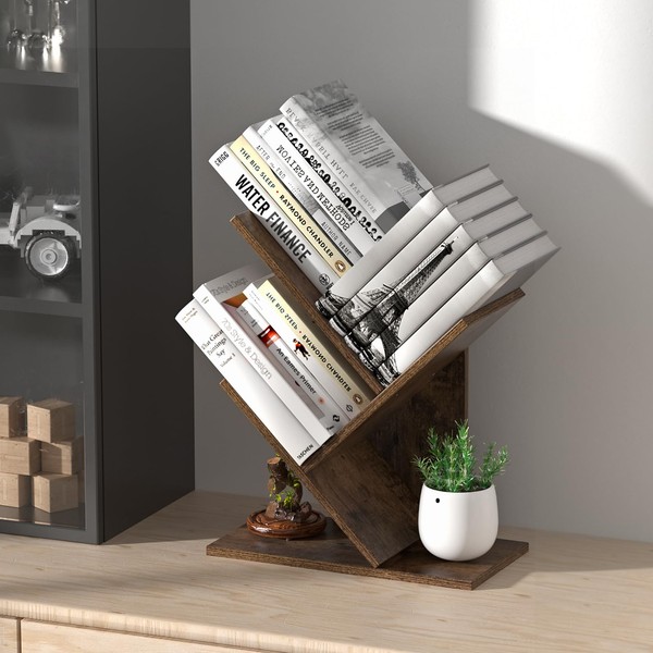 R RUISHENG R RUISHENG 3 Tier Small Tree Bookshelf Desk