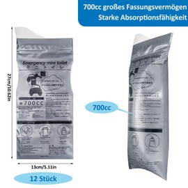 KASURE Pack of 12 Disposable Urine Bags, 700 ml Absorbent Portable Urine Bag with Gel, Portable Pee Bag for Men, Women, Children, Emergency Pee Bag for Car Traffic Jam, Outdoor Travel