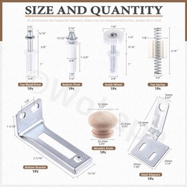 Wokape 7Pcs Bifold Door Hardware Repair Kit, Bifold Sliding Closet Doors Hardware Repair Kit Contains Pivots, 7/8"-1" Guide Wheel, Wooden Knob, Plastic Tightener with Spring Aligner for Wardrobe Door