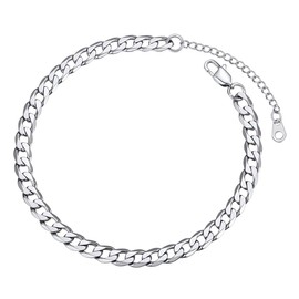 FOCALOOK Women's Men's Anklet, Popular, Stainless Steel, Metal Allergy, Anklet, Pair Simple, Silver, Gold, 0.1 inch (3 MM/6 mm), Stainless Steel