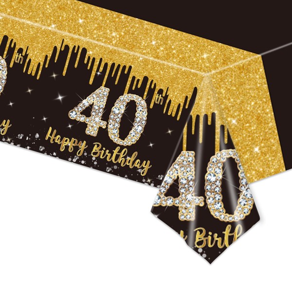 40th Birthday Table Cloth Black Gold,137*274cm Black Gold 40th Birthday Party Table Decoration Plastic Waterproof Rectangular Table Cover for Men Women Him Her Birthday Gifts Party Table Decoration