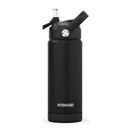 Ntswasd Kids Water Bottle with Straw,18 oz Boys Insulated Cups with Stainless Steel Leak Proof for School Boys Girls,Sport&Travel（Black）