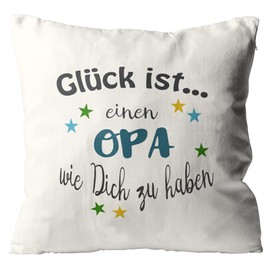 WarmherzIch Cushion Cover "Glück ist einen Opa wie Dich zu haben, Cushion Cover with Filling, 45 cm, Cotton Cushion Cover, Gift, Grandfather, Father's Day