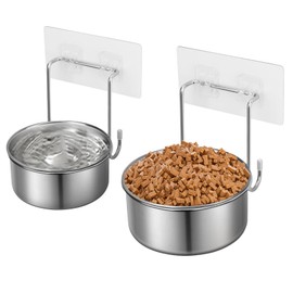 2 Pcs Small Wall Mounted Cat Bowls, Elevated Hanging Puppy Food and Water Bowls Stainless Steel Non-Spill Kitten Feeding Dish with Wall Mounted Hook for Small Pets (S (4x1.7'' & 4.7x2''))