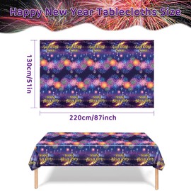HOWAF 3pcs Firework Happy New Year Tablecloths, Colorful Happy New Year Table Cover for New Year Eve Party Supplies, 2025 New Year Plastic Table Cover for NYE Party Table Decoration