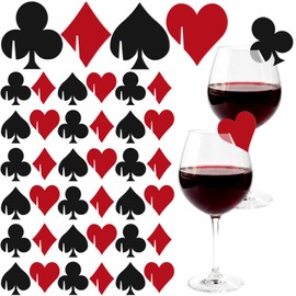 Yungyan 36 Pcs Casino Party Decorations Poker Wine Glass Charms Las Vegas Acrylic Diamonds Spades Clubs Hearts Drink Markers Drink Garnish for Game Night Dice Vegas Party Supplies(Casino Poker)