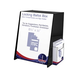Locking Ballot Box Black Acrylic 9.75” x 8.5" x 11.5" with 8.5" x 11" Slide in Header Sign Holder and Pocket on the Side Countertop Suggestion Bin by Marketing Holders