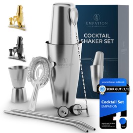 EMPATION Cocktail Shaker, 8-Piece Cocktail Set - 825 ml Boston Shaker Made of Stainless Steel, Minimalist Cocktail Accessories, Bar Set for Beginners & Professionals, Cocktail Shaker Set Perfect as a