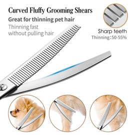 FOGOSP Curved Thinning Shears 7'' Curved Fluffers Scissors Professional Curved Comb Grooming Shears for Dogs Curved Chunker Shears Japan 440C 50% Thinning Rate 42 Teeth(Polish)