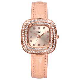 OIDEA Women's Square Leather Watch: Elegant Bohemian Rectangular Quartz Wrist Watches Shiny Zircon Diamond Dots Decor Rcasual Business Dress Ladies Wristwatch, Pink Leather Strap