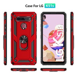 BestST LG K51S Case + Tempered Glass Protective Case Soft TPU + PC Heavy Duty Slim Dual Layer Protective Case with Metal Ring Holder Blue